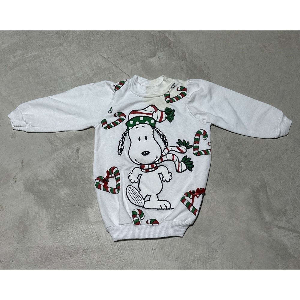 VTG Snoopy Christmas Sweatshirt Youth SZ 5 Peanuts USA Made Graphic Print